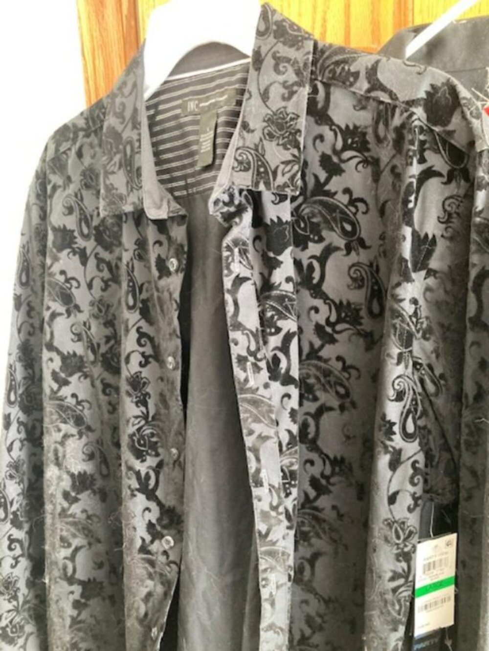 Men's Lacy Black Floral Jacquard Dress Shirt by INC, sz L